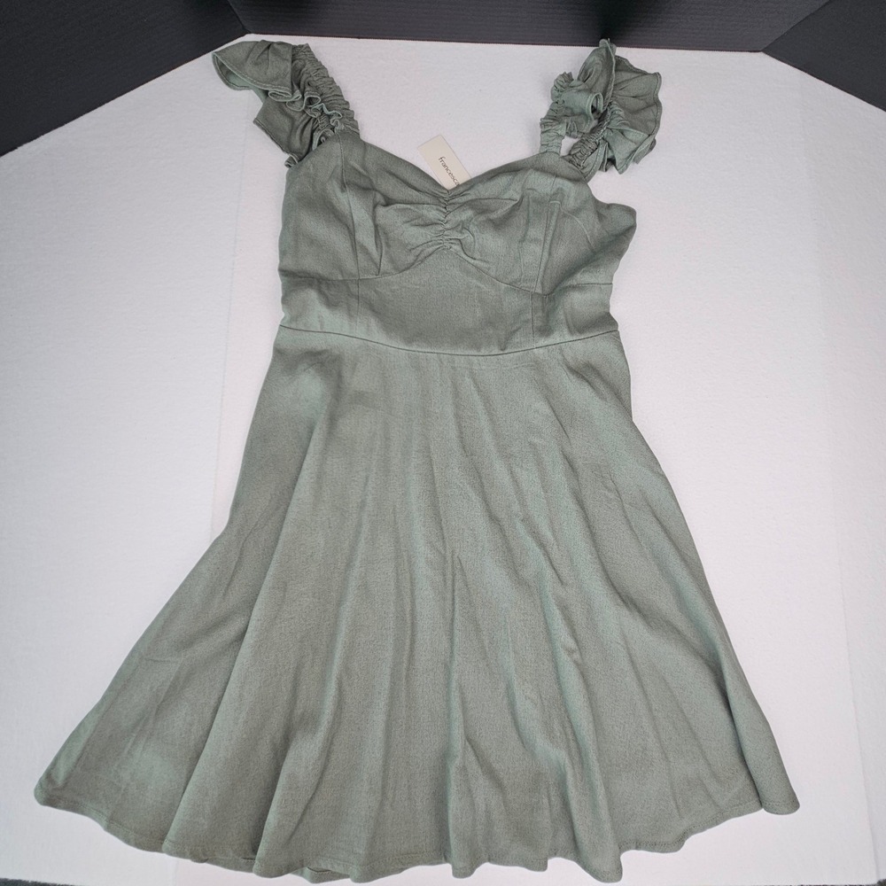 Francescas Mi Ami Sage Green Ruffle Strap Mini Sundress Romantic Coquette M NWT